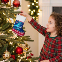 Norway Christmas Stocking with Northern Lights Snowflake Pattern and Nordic Forest - Wonder Print Shop