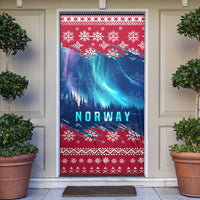 Norway Christmas Door Cover with Northern Lights Snowflake Pattern and Nordic Forest - Wonder Print Shop