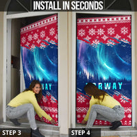 Norway Christmas Door Cover with Northern Lights Snowflake Pattern and Nordic Forest - Wonder Print Shop
