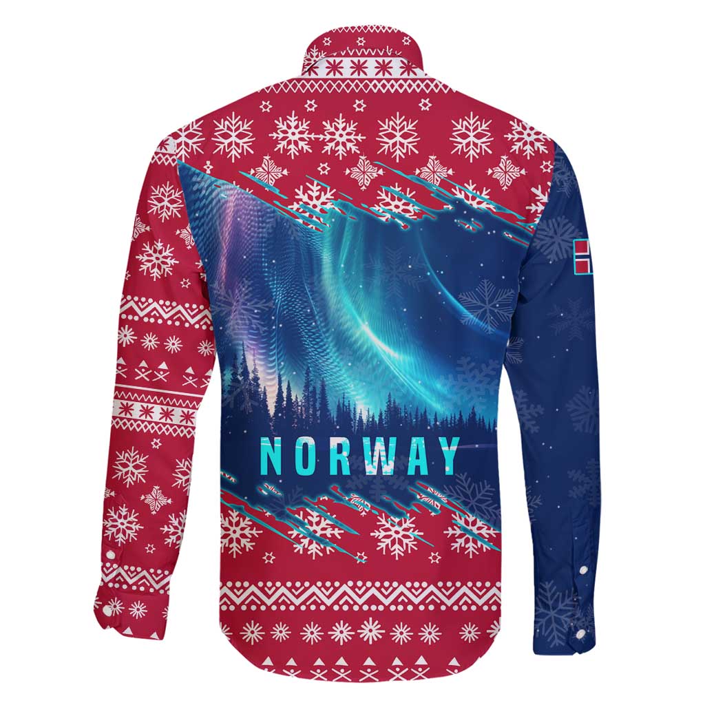 Norway Christmas Family Matching Long Sleeve Bodycon Dress and Hawaiian Shirt with Northern Lights Snowflake Pattern and Nordic Forest - Wonder Print Shop