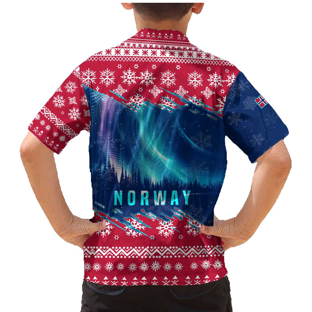 Norway Christmas Family Matching Mermaid Dress and Hawaiian Shirt with Northern Lights Snowflake Pattern and Nordic Forest - Wonder Print Shop