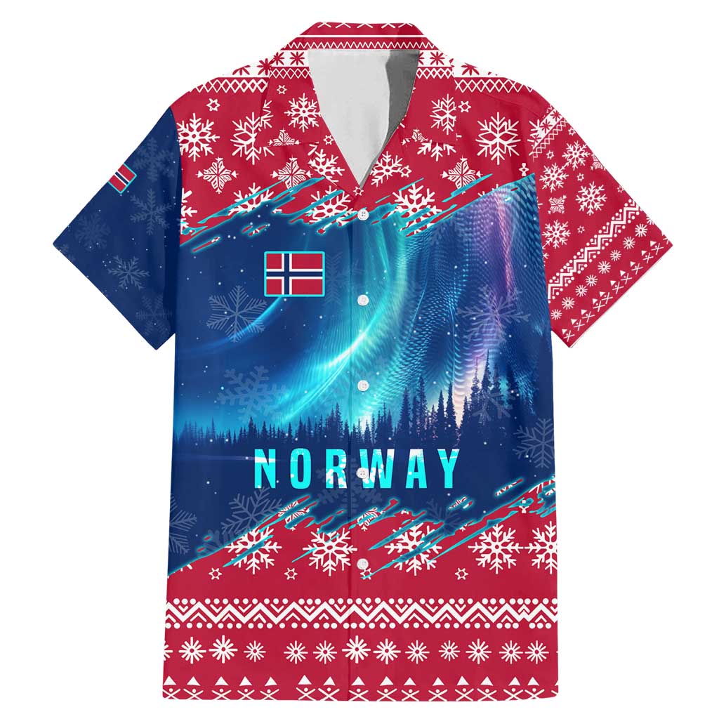 Norway Christmas Family Matching Mermaid Dress and Hawaiian Shirt with Northern Lights Snowflake Pattern and Nordic Forest - Wonder Print Shop