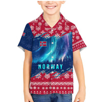 Norway Christmas Family Matching Mermaid Dress and Hawaiian Shirt with Northern Lights Snowflake Pattern and Nordic Forest - Wonder Print Shop