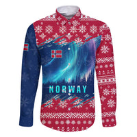 Norway Christmas Family Matching Off Shoulder Maxi Dress and Hawaiian Shirt with Northern Lights Snowflake Pattern and Nordic Forest - Wonder Print Shop