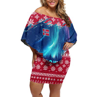 Norway Christmas Family Matching Off Shoulder Short Dress and Hawaiian Shirt with Northern Lights Snowflake Pattern and Nordic Forest - Wonder Print Shop