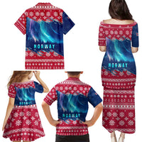 Norway Christmas Family Matching Puletasi and Hawaiian Shirt with Northern Lights Snowflake Pattern and Nordic Forest - Wonder Print Shop