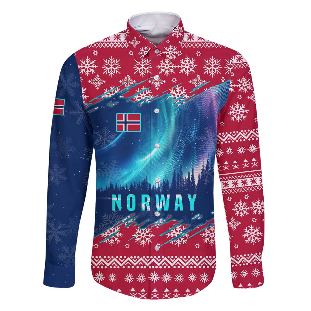Norway Christmas Family Matching Short Sleeve Bodycon Dress and Hawaiian Shirt with Northern Lights Snowflake Pattern and Nordic Forest - Wonder Print Shop