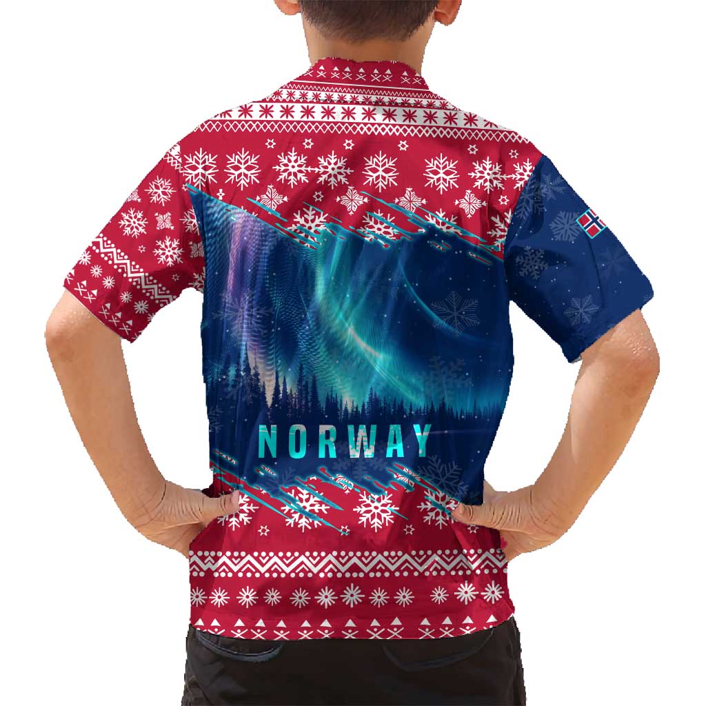 Norway Christmas Family Matching Tank Maxi Dress and Hawaiian Shirt with Northern Lights Snowflake Pattern and Nordic Forest - Wonder Print Shop