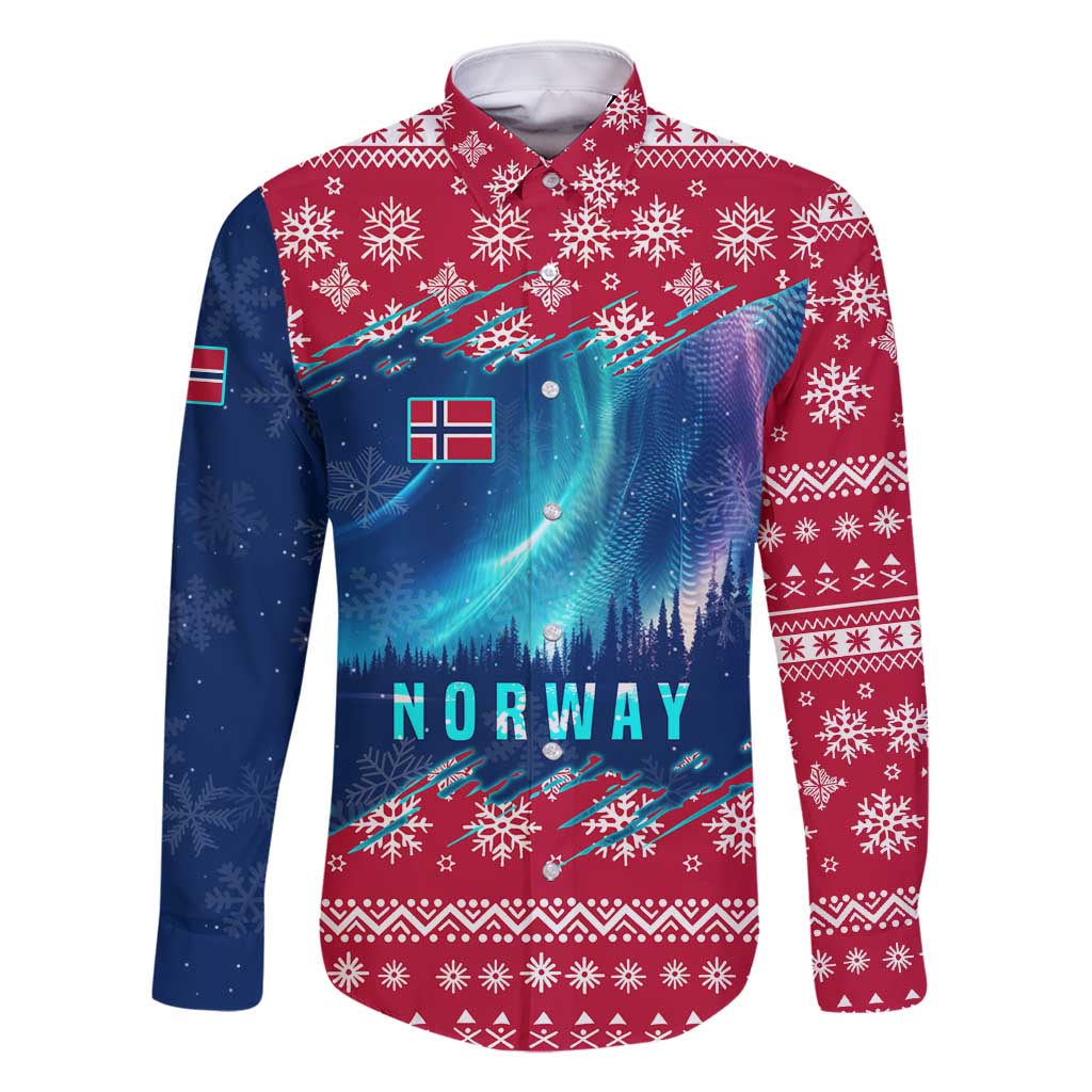 Norway Christmas Family Matching Tank Maxi Dress and Hawaiian Shirt with Northern Lights Snowflake Pattern and Nordic Forest - Wonder Print Shop