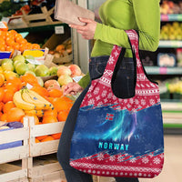 Norway Christmas Grocery Bag with Northern Lights Snowflake Pattern and Nordic Forest - Wonder Print Shop