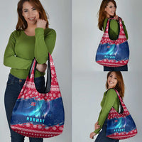 Norway Christmas Grocery Bag with Northern Lights Snowflake Pattern and Nordic Forest - Wonder Print Shop