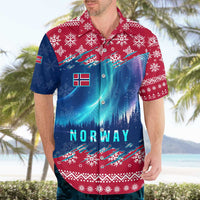 Norway Christmas Hawaiian Shirt with Northern Lights Snowflake Pattern and Nordic Forest - Wonder Print Shop