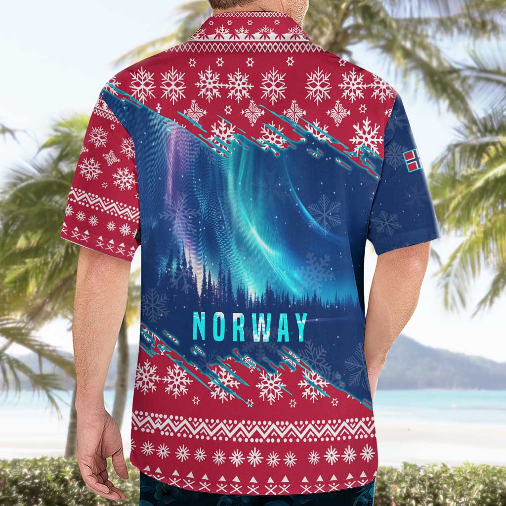 Norway Christmas Hawaiian Shirt with Northern Lights Snowflake Pattern and Nordic Forest - Wonder Print Shop