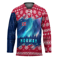 Norway Christmas Hockey Jersey with Northern Lights Snowflake Pattern and Nordic Forest - Wonder Print Shop