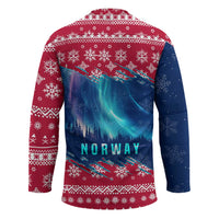 Norway Christmas Hockey Jersey with Northern Lights Snowflake Pattern and Nordic Forest - Wonder Print Shop