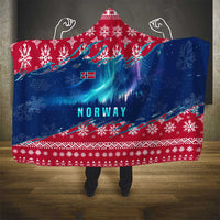 Norway Christmas Hooded Blanket with Northern Lights Snowflake Pattern and Nordic Forest - Wonder Print Shop