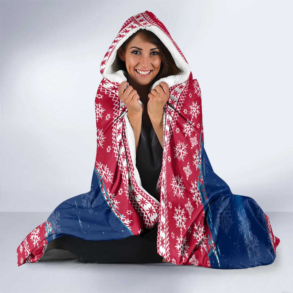 Norway Christmas Hooded Blanket with Northern Lights Snowflake Pattern and Nordic Forest - Wonder Print Shop