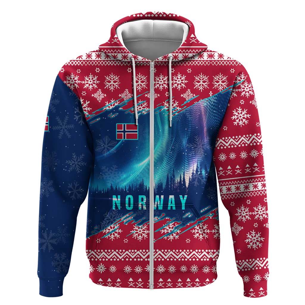 Norway Christmas Hoodie with Northern Lights Snowflake Pattern and Nordic Forest - Wonder Print Shop