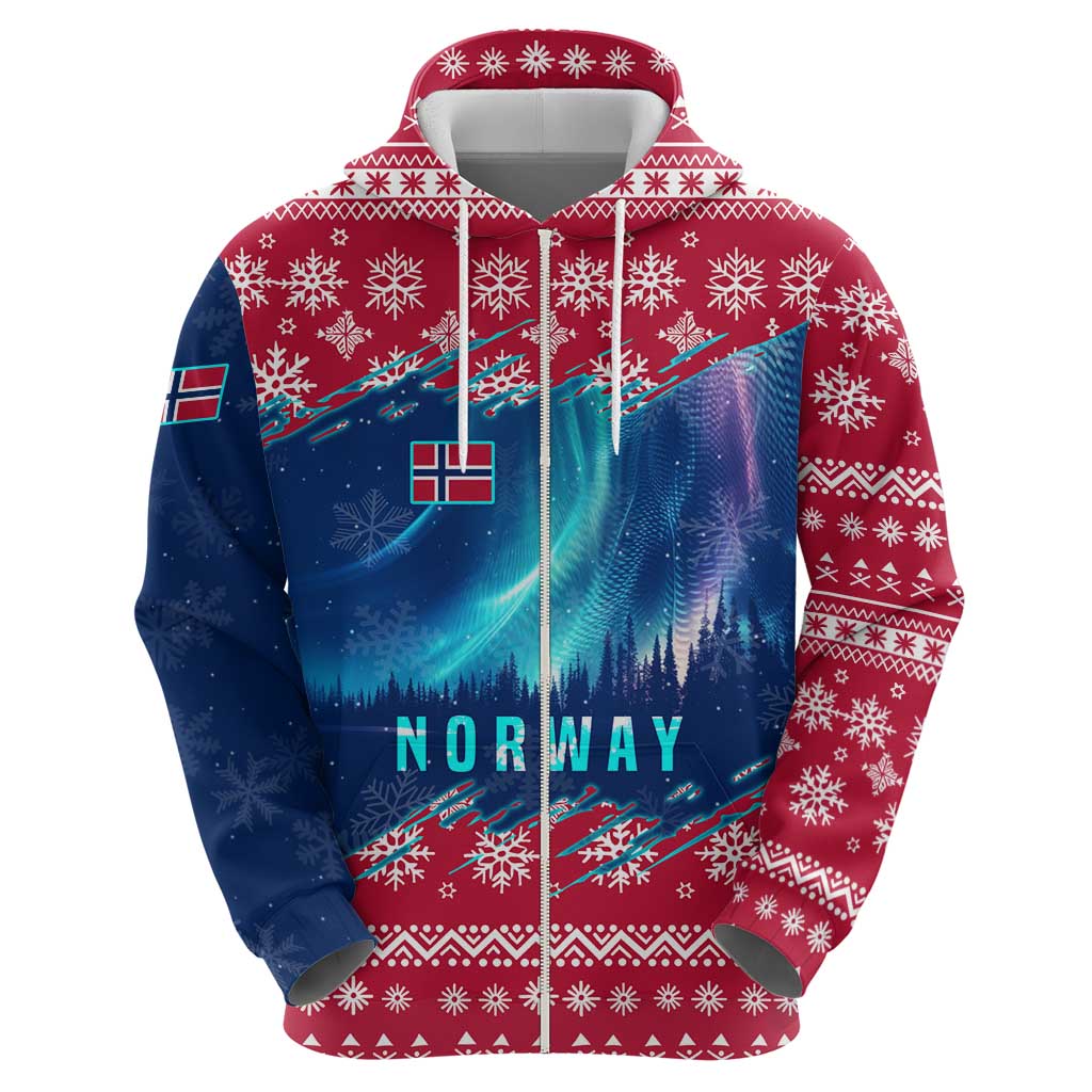 Norway Christmas Hoodie with Northern Lights Snowflake Pattern and Nordic Forest - Wonder Print Shop