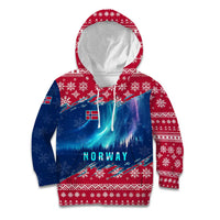 Norway Christmas Kid Hoodie with Northern Lights Snowflake Pattern and Nordic Forest - Wonder Print Shop