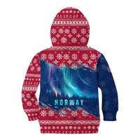 Norway Christmas Kid Hoodie with Northern Lights Snowflake Pattern and Nordic Forest - Wonder Print Shop