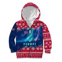 Norway Christmas Kid Hoodie with Northern Lights Snowflake Pattern and Nordic Forest - Wonder Print Shop