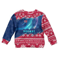 Norway Christmas Kid Ugly Christmas Sweater with Northern Lights Snowflake Pattern and Nordic Forest - Wonder Print Shop