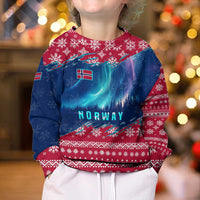 Norway Christmas Kid Ugly Christmas Sweater with Northern Lights Snowflake Pattern and Nordic Forest - Wonder Print Shop