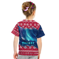 Norway Christmas Kid T Shirt with Northern Lights Snowflake Pattern and Nordic Forest - Wonder Print Shop