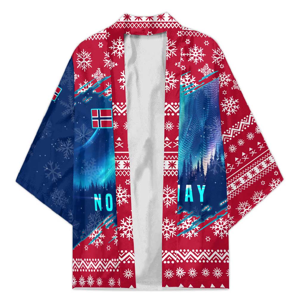 Norway Christmas Kimono with Northern Lights Snowflake Pattern and Nordic Forest - Wonder Print Shop