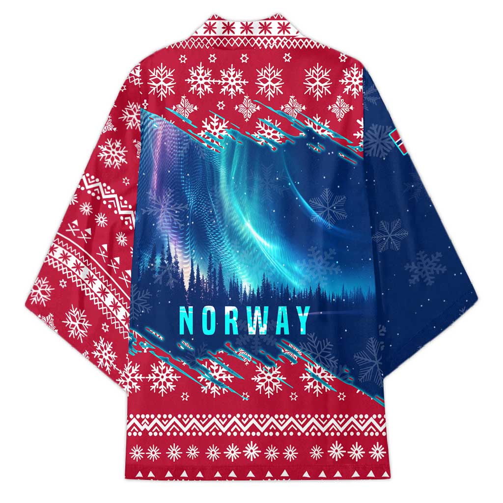 Norway Christmas Kimono with Northern Lights Snowflake Pattern and Nordic Forest - Wonder Print Shop