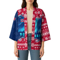 Norway Christmas Kimono with Northern Lights Snowflake Pattern and Nordic Forest - Wonder Print Shop