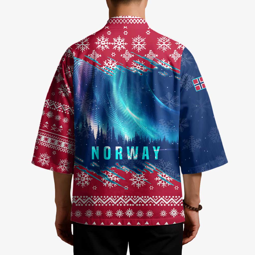 Norway Christmas Kimono with Northern Lights Snowflake Pattern and Nordic Forest - Wonder Print Shop