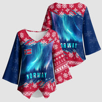 Norway Christmas Kimono Sleeve Blouse with Northern Lights Snowflake Pattern and Nordic Forest - Wonder Print Shop