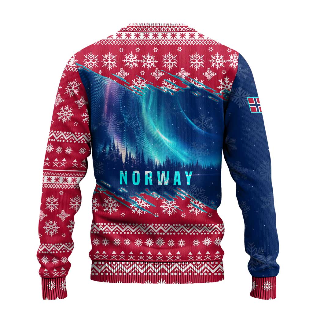 Norway Christmas Ugly Christmas Sweater with Northern Lights Snowflake Pattern and Nordic Forest - Wonder Print Shop