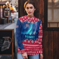 Norway Christmas Ugly Christmas Sweater with Northern Lights Snowflake Pattern and Nordic Forest - Wonder Print Shop