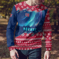 Norway Christmas Ugly Christmas Sweater with Northern Lights Snowflake Pattern and Nordic Forest - Wonder Print Shop