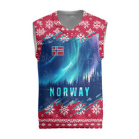 Norway Christmas Knitted V-Neck Vest with Northern Lights Snowflake Pattern and Nordic Forest - Wonder Print Shop