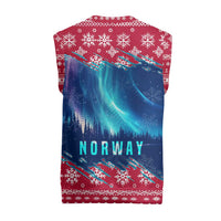 Norway Christmas Knitted V-Neck Vest with Northern Lights Snowflake Pattern and Nordic Forest - Wonder Print Shop
