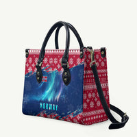 Norway Christmas Leather Bag with Northern Lights Snowflake Pattern and Nordic Forest - Wonder Print Shop