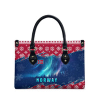 Norway Christmas Leather Bag with Northern Lights Snowflake Pattern and Nordic Forest - Wonder Print Shop