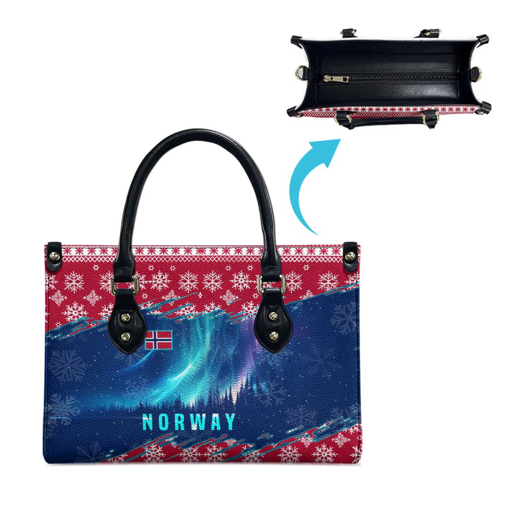 Norway Christmas Leather Bag with Northern Lights Snowflake Pattern and Nordic Forest - Wonder Print Shop