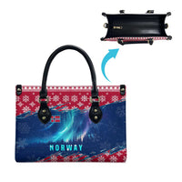 Norway Christmas Leather Bag with Northern Lights Snowflake Pattern and Nordic Forest - Wonder Print Shop