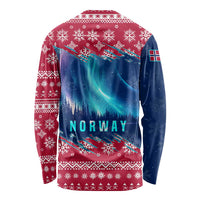 Norway Christmas Long Sleeve Shirt with Northern Lights Snowflake Pattern and Nordic Forest - Wonder Print Shop