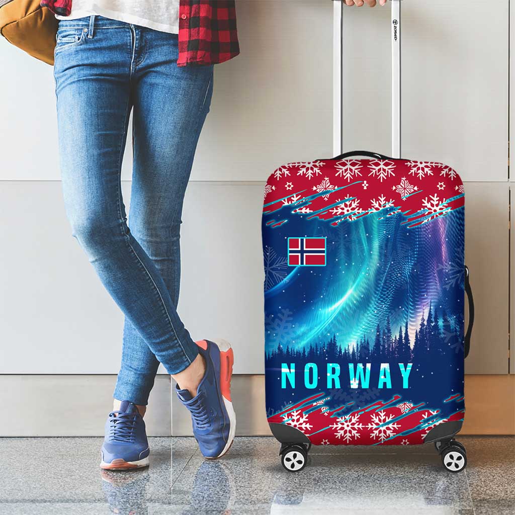Norway Christmas Luggage Cover with Northern Lights Snowflake Pattern and Nordic Forest - Wonder Print Shop
