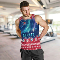 Norway Christmas Men Tank Top with Northern Lights Snowflake Pattern and Nordic Forest - Wonder Print Shop