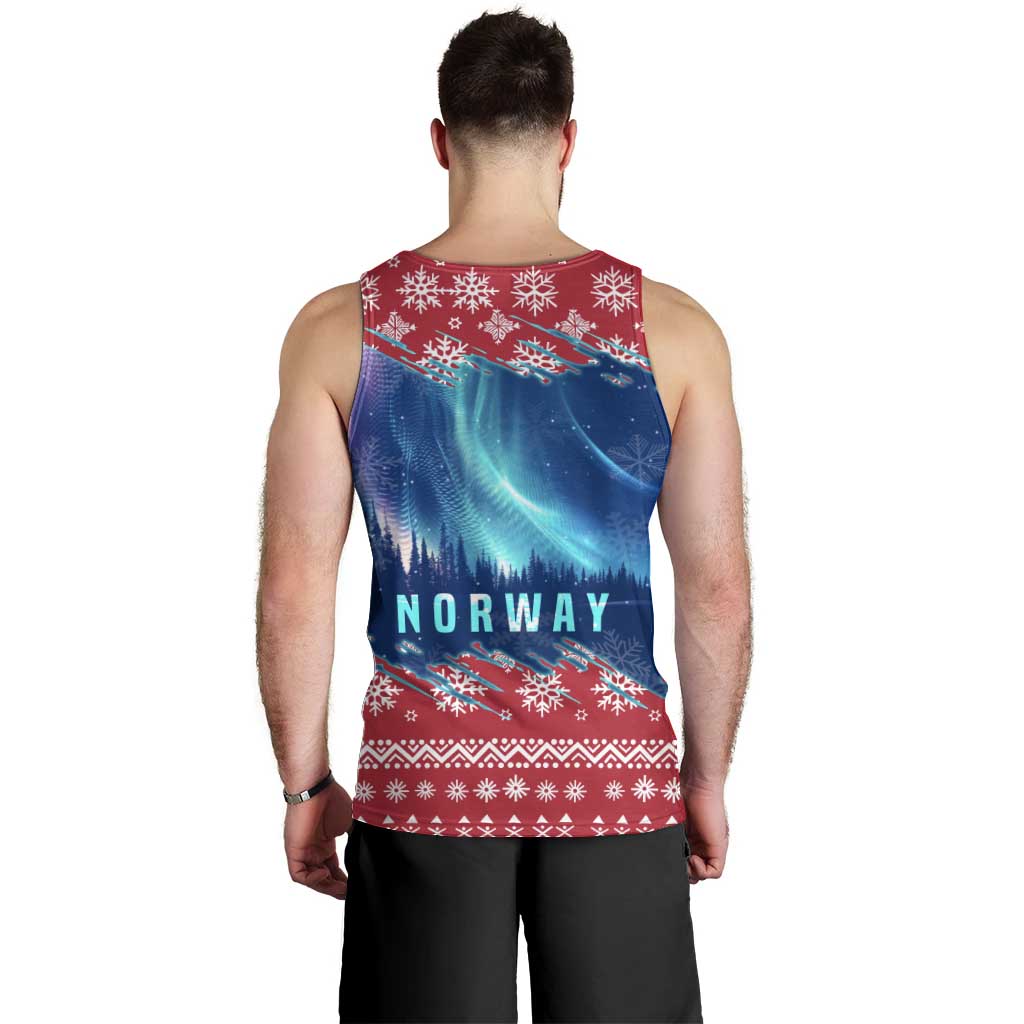 Norway Christmas Men Tank Top with Northern Lights Snowflake Pattern and Nordic Forest - Wonder Print Shop