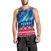 Norway Christmas Men Tank Top with Northern Lights Snowflake Pattern and Nordic Forest - Wonder Print Shop