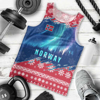 Norway Christmas Men Tank Top with Northern Lights Snowflake Pattern and Nordic Forest - Wonder Print Shop