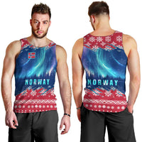 Norway Christmas Men Tank Top with Northern Lights Snowflake Pattern and Nordic Forest - Wonder Print Shop